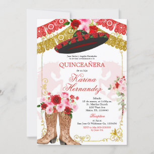 Mexicaine Red et Gold Girl Mis Quince Invitation