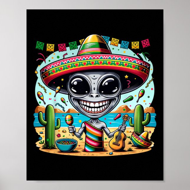 Mexican Alien-poncho Cinco De Mayo Let's Fiesta Me Poster (Vorne)