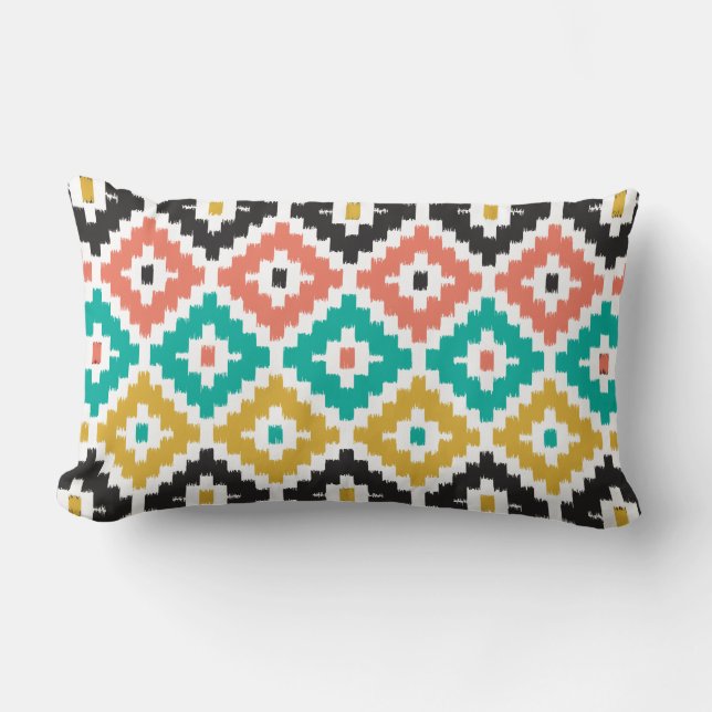 Mexican Aztec Tribal Print Ikat Diamond Muster Lendenkissen (Vorderseite)