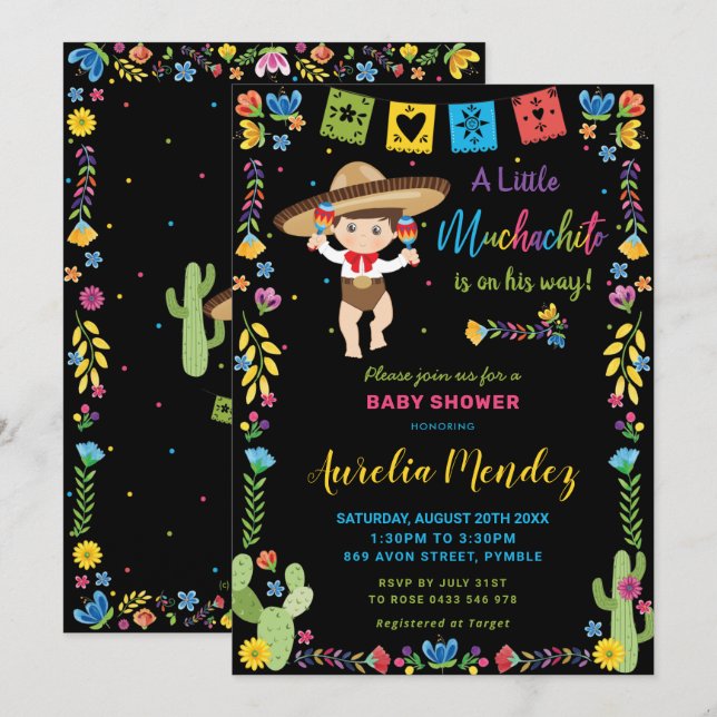 Mexican Baby Muchachito Fiesta Dusche Einladung (Vorne/Hinten)