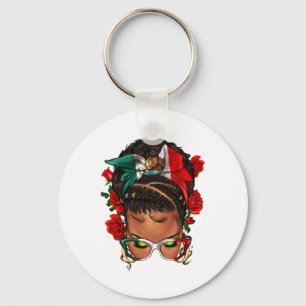 Mexican Black Woman Messy Bun Cinco De Mayo Fiesta Schlüsselanhänger