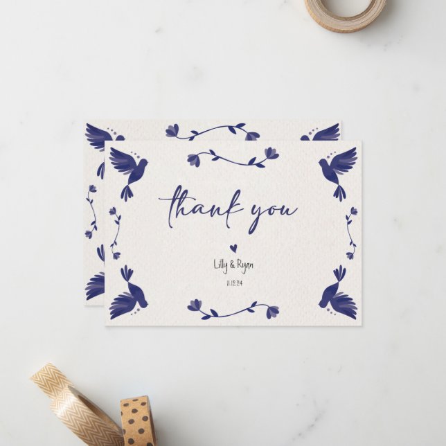 Mexican Blue Bird Fiesta Bridal Vielen Dank Mitteilungskarte (Vorderseite/Rückseite Beispiel)