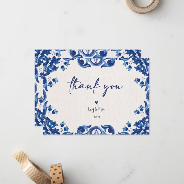 Mexican Blue Fiesta Bridal Vielen Dank Mitteilungskarte (Vorderseite/Rückseite Beispiel)