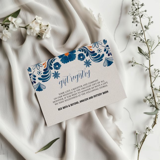 Mexican Blue Orange Floral Elegante Fiesta Wedding Begleitkarte (Mexican Blue Orange Floral Elegant Fiesta Wedding Enclosure Card)