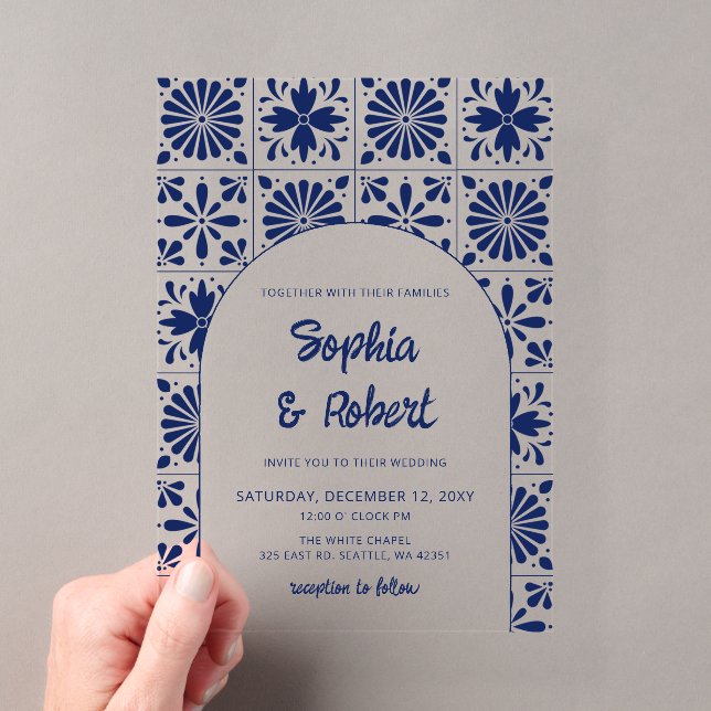 Mexican Blue Talavera Tiles Wedding Acryleinladungen (Insitu (Handheld))