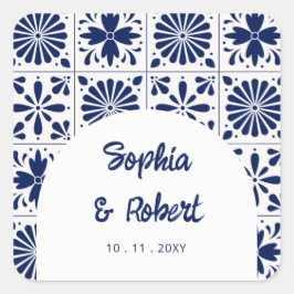 Mexican Blue Talavera Tiles Wedding Quadratischer Aufkleber