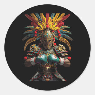 Mexican Boxing Aztec Warrior Power Runder Aufkleber