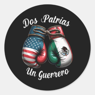 Mexican Boxing Dos Patrias Un Guerrero Runder Aufkleber