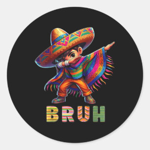 Mexican Boy Dabbing Poncho Cinco De Mayo Funny Bru Runder Aufkleber