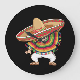 Mexican Boy Dabbing Poncho Cinco de Mayo Große Wanduhr
