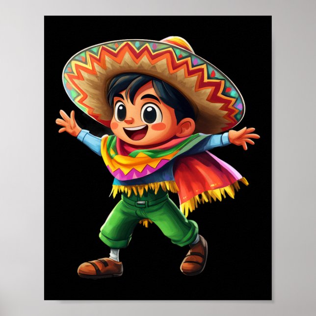Mexican Boy Fiesta Poncho Cinco De Mayo Kids Celeb Poster (Vorne)