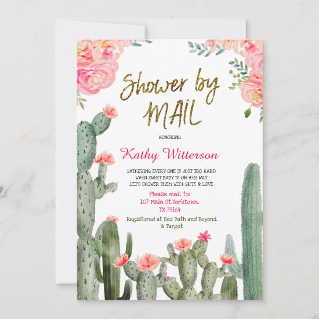 Mexican Cactus Baby Shower by Mail Einladung (Vorderseite)