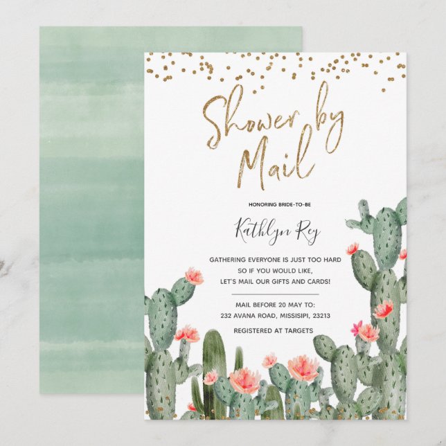 Mexican Cactus Shower by Mail Brautparty Einladung (Vorne/Hinten)