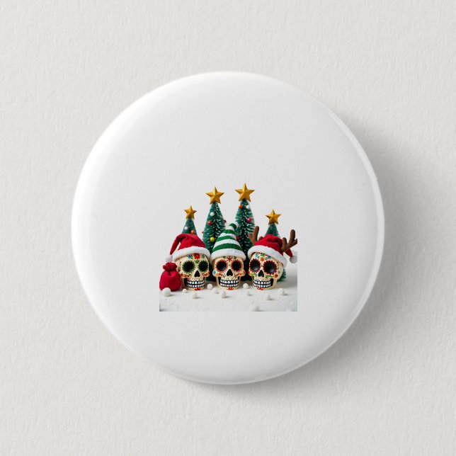 Mexican Calavera Santa Flower Sugar Skull Christma Button (Vorderseite)