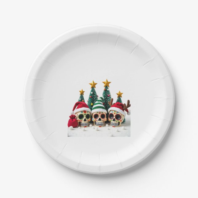 Mexican Calavera Santa Flower Sugar Skull Christma Pappteller (Vorderseite)