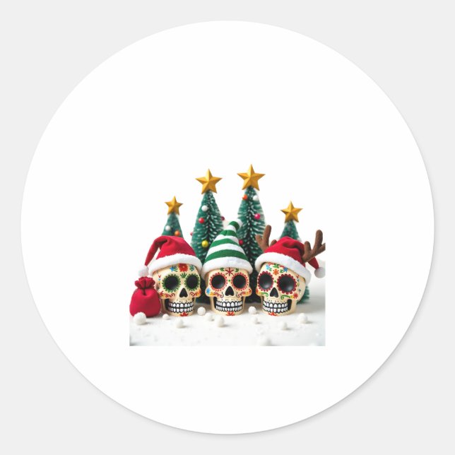 Mexican Calavera Santa Flower Sugar Skull Christma Runder Aufkleber (Vorderseite)
