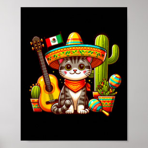 Mexican Cat Cinco De Mayo Kitten Let's Fiesta Viva Poster