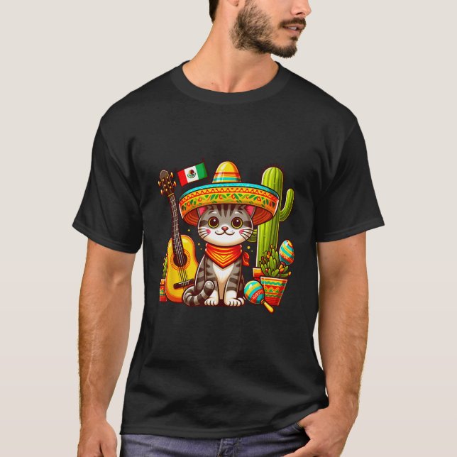 Mexican Cat Cinco De Mayo Kitten Let's Fiesta Viva T-Shirt (Vorderseite)