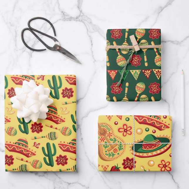 Mexican Cinco De Mayo Pattern  Geschenkpapier Set (Vorderseite)
