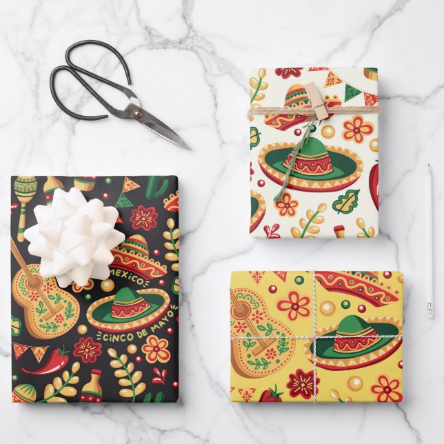 Mexican Cinco De Mayo Pattern  Geschenkpapier Set (Vorderseite)