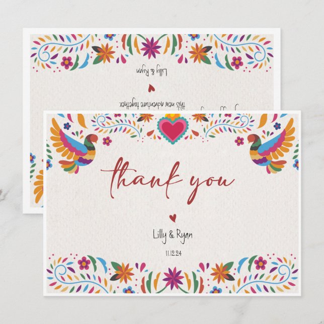 Mexican Colorful Bird Bridal Vielen Dank Mitteilungskarte (Vorne/Hinten)