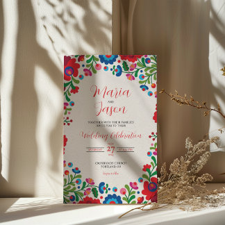 Mexican Colorful Floral Aesthetic Folk Art Wedding Einladung