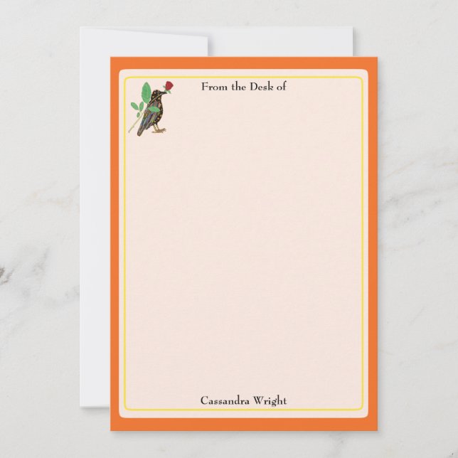 Mexican Crow & Rose Orange Personalisiert Statione Mitteilungskarte (Vorderseite)