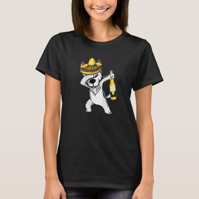 Mexican Dabbing Husky Cinco De Mayo Poncho Sombrer T-Shirt (Vorderseite)