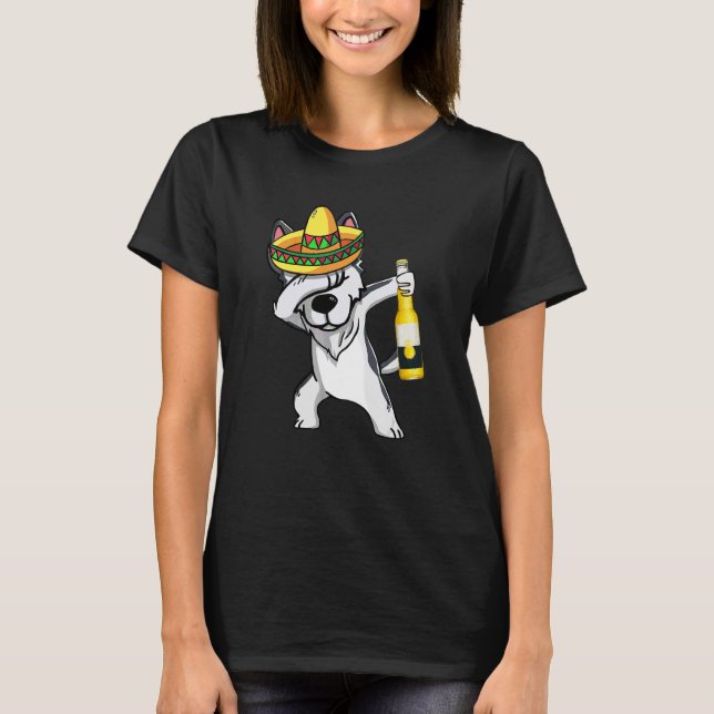 Mexican Dabbing Husky Cinco De Mayo Poncho Sombrer T-Shirt (Vorderseite)