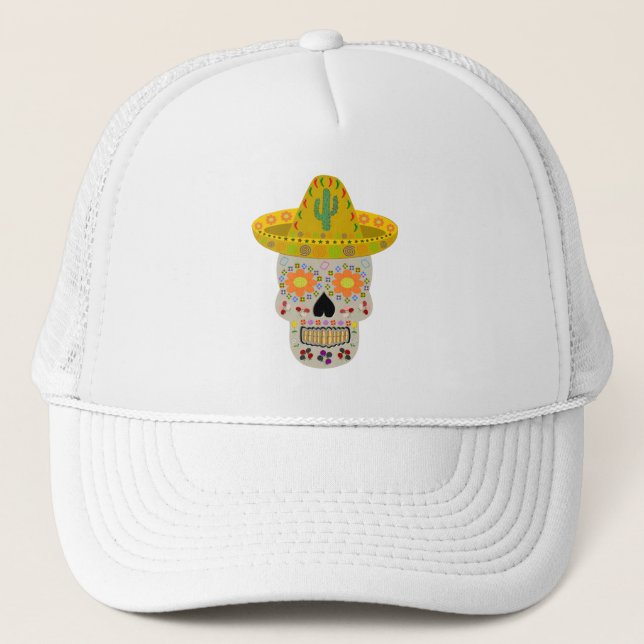 Mexican Day of the Dead Skull  Truckerkappe (Vorderseite)