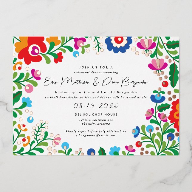 Mexican Embroidery Wedding Probe Dinner Foil I Folieneinladung (Vorderseite)