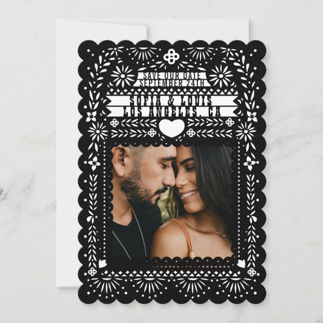 Mexican Fantail Doves Papel Picado Save the Date Einladung (Vorderseite)