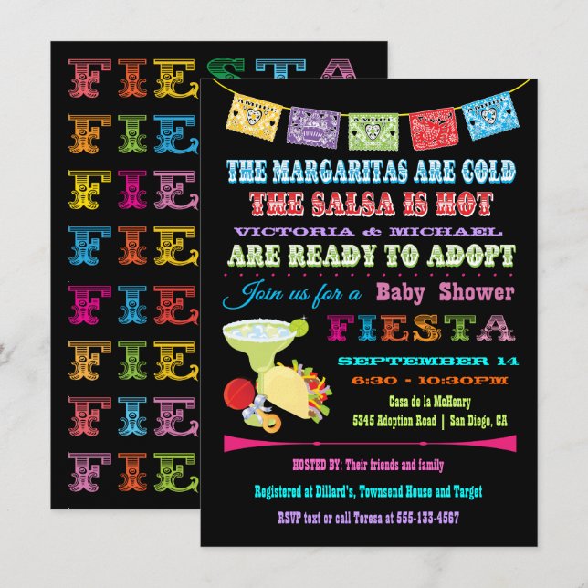Mexican Fiesta Adoption Baby Dusche Einladung (Vorne/Hinten)
