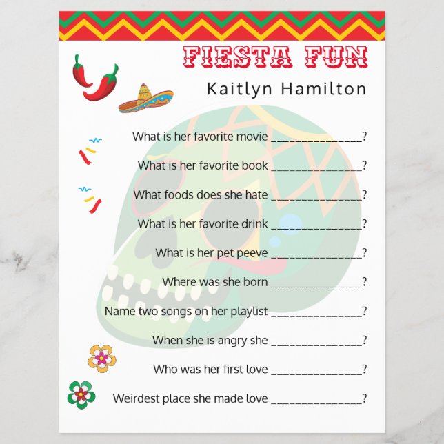 Mexican Fiesta Baby Shower 🎉 Fun Question Game Flyer (Vorne)