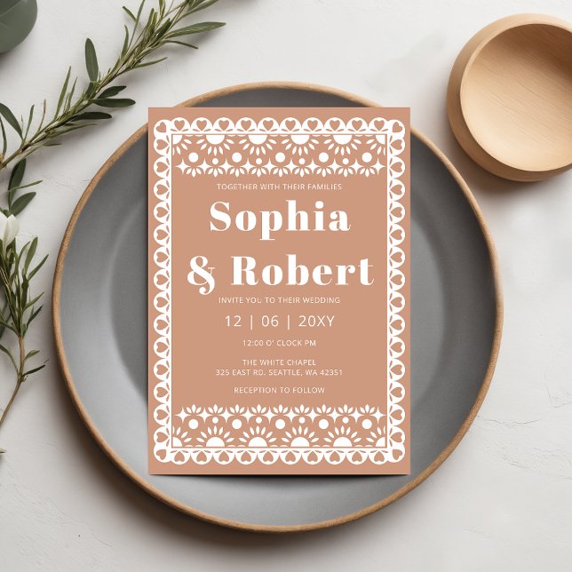 Mexican Fiesta Barro Papel Picado Boho Wedding Einladung (Mexican Fiesta Barro Papel Picado Boho Wedding Invitation)