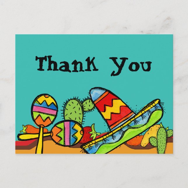 Mexican Fiesta Birthday Danke, Postcard Postkarte (Vorderseite)