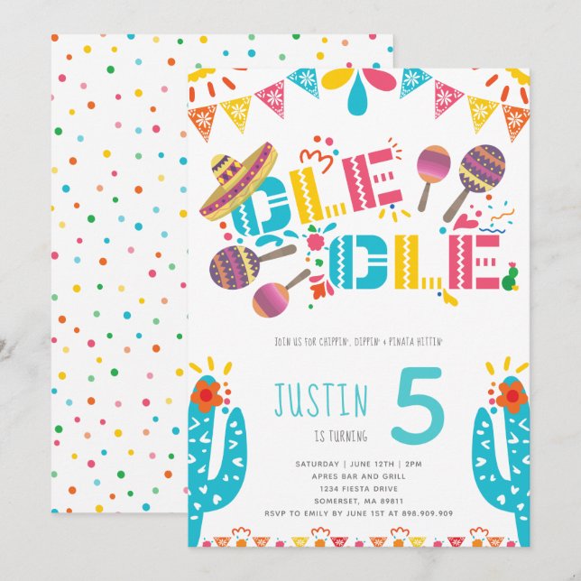 Mexican Fiesta Birthday Einladung (Vorne/Hinten)