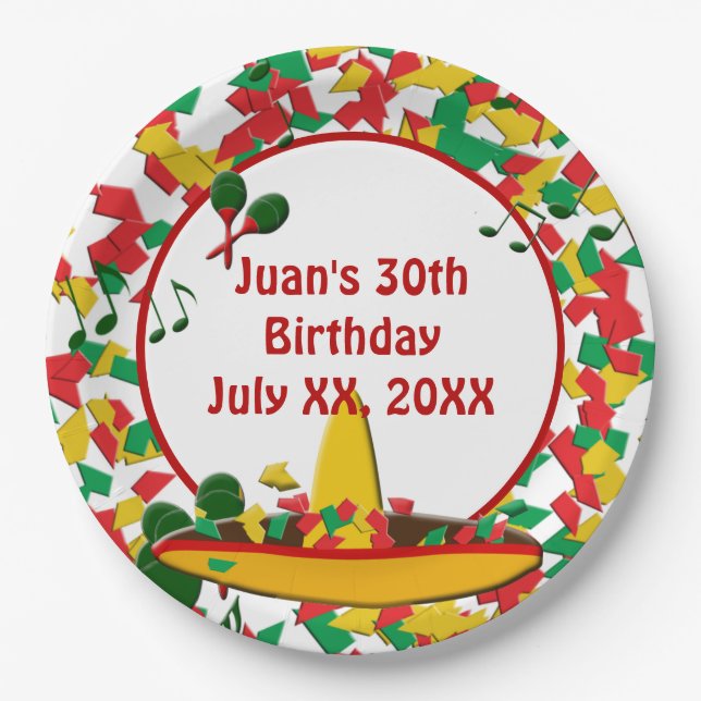Mexican Fiesta Birthday (jede Gelegenheit) Amigos  Pappteller (Vorderseite)