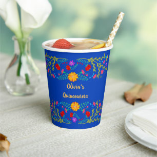 Mexican Fiesta Blume Royal Blue Paper Cups Pappbecher