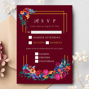 Mexican Fiesta Blume Wedding Burgundy UAWG Begleitkarte