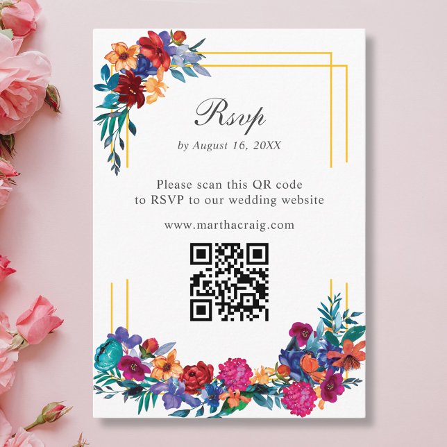 Mexican Fiesta Blume Wedding QR Code RSVP Card Begleitkarte (Von Creator hochgeladen)