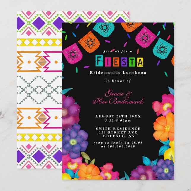 Mexican Fiesta Bridesmaids Luncheon Einladung (Vorne/Hinten)