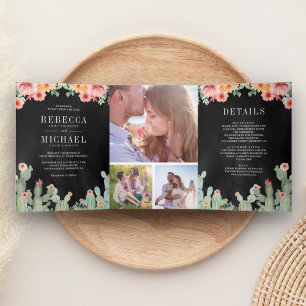 Mexican Fiesta Cactus Floral Foto Collage Wedding Dreifach Gefaltete Einladung