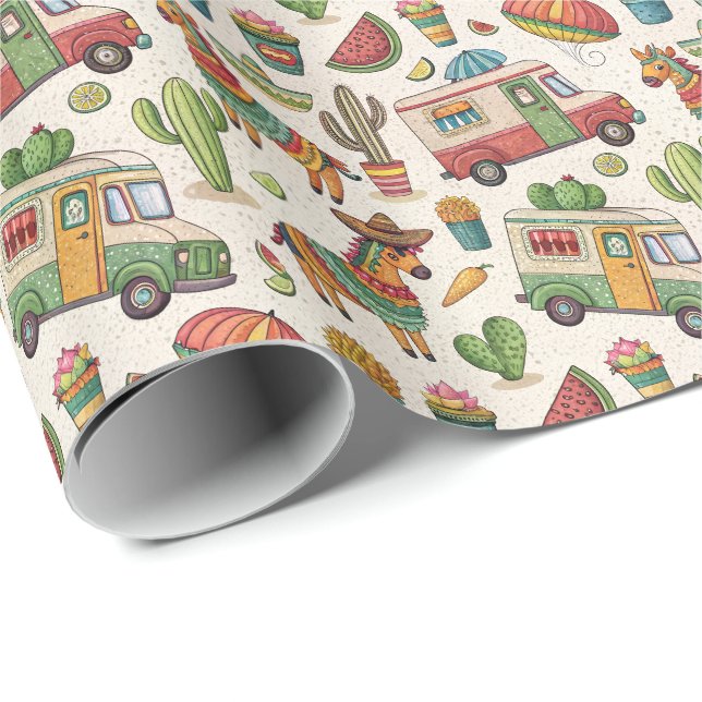 Mexican Fiesta Camper Van & Piñata Pattern Geschenkpapier (Rolleneckpunkt)