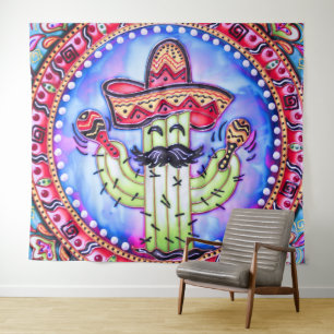 Mexican Fiesta Cinco de Mayo Sombrero Hat Blue Red Wandteppich