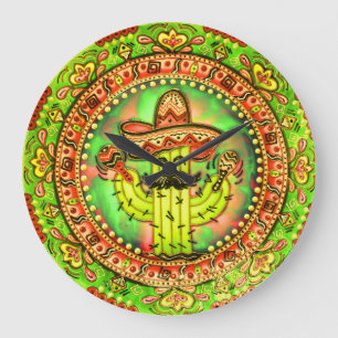 Mexican Fiesta Cinco de Mayo Sombrero Hat Green Große Wanduhr