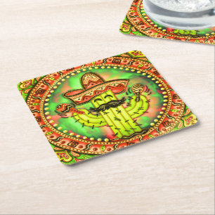 Mexican Fiesta Cinco de Mayo Sombrero Hat Green Rechteckiger Pappuntersetzer