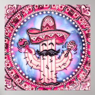 Mexican Fiesta Cinco de Mayo Sombrero Pink Blue Poster