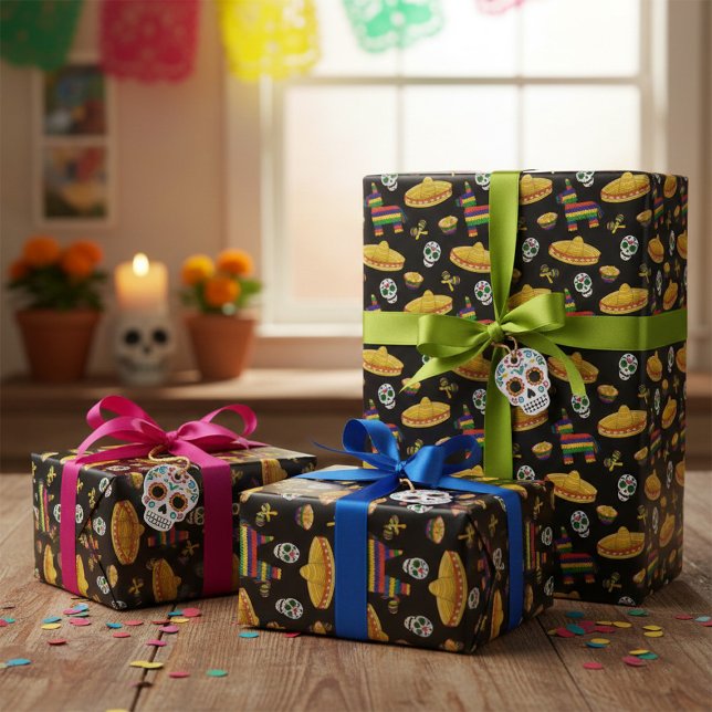 Mexican Fiesta & Día de Muertos Wrapping Paper Geschenkpapier (Von Creator hochgeladen)