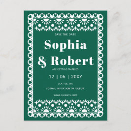Mexican Fiesta Emerald Papel Picado Save the Date Ankündigungspostkarte